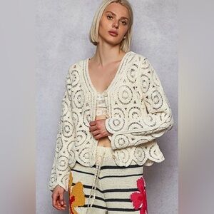 POL Cream Crochet Cardigan